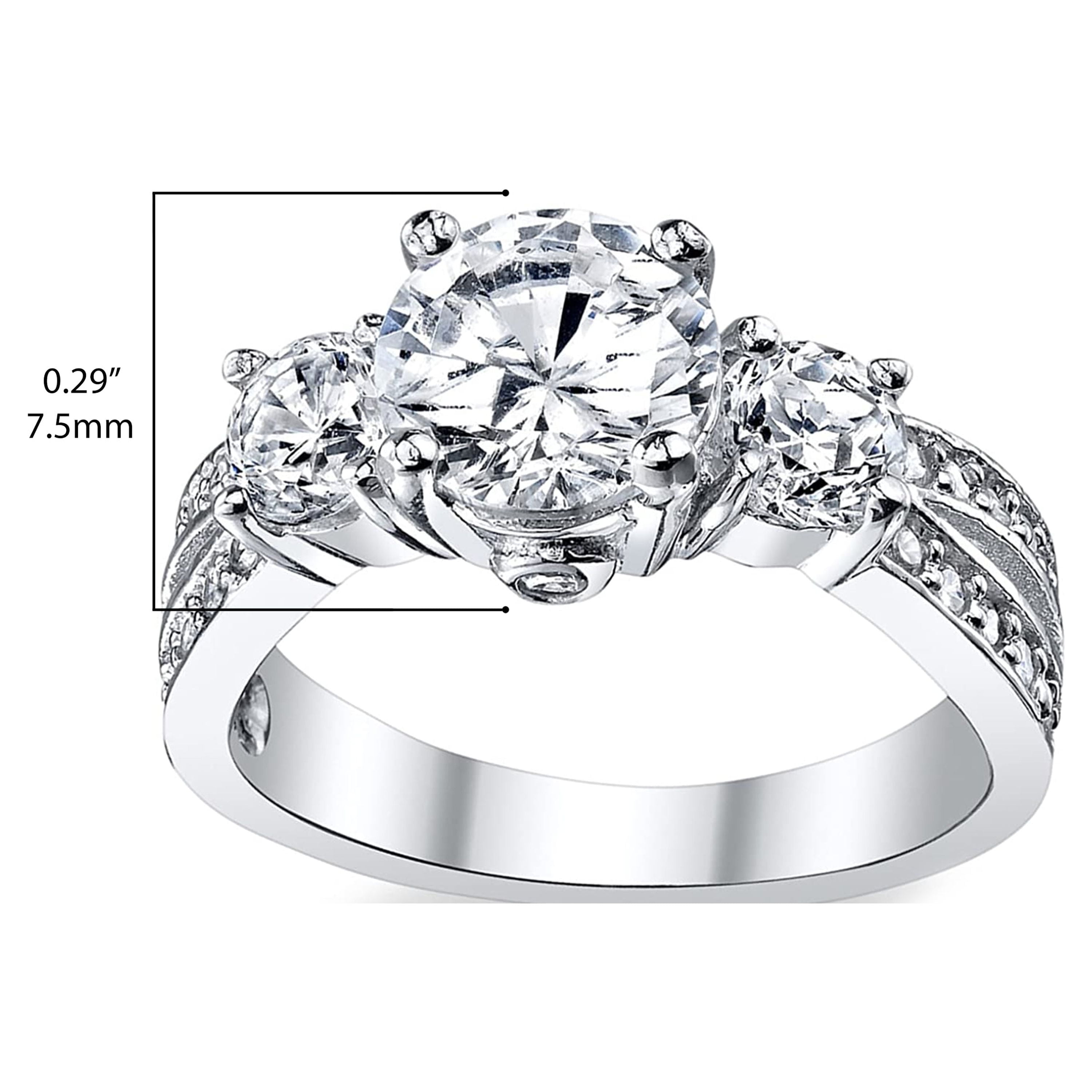 Metal Masters Womens 1.50Ct. Wedding Engagement Ring Sterling Silver 925 Past Present Future Cubic Zirconia