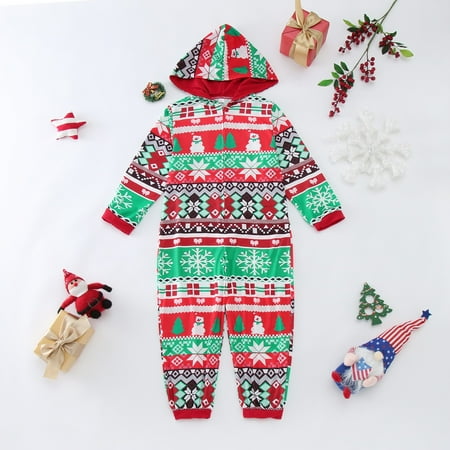 

NEGJ Parent Child Warm Christmas Print Set Home Wear Pajamas Romper Jumpsuit Kids Set
