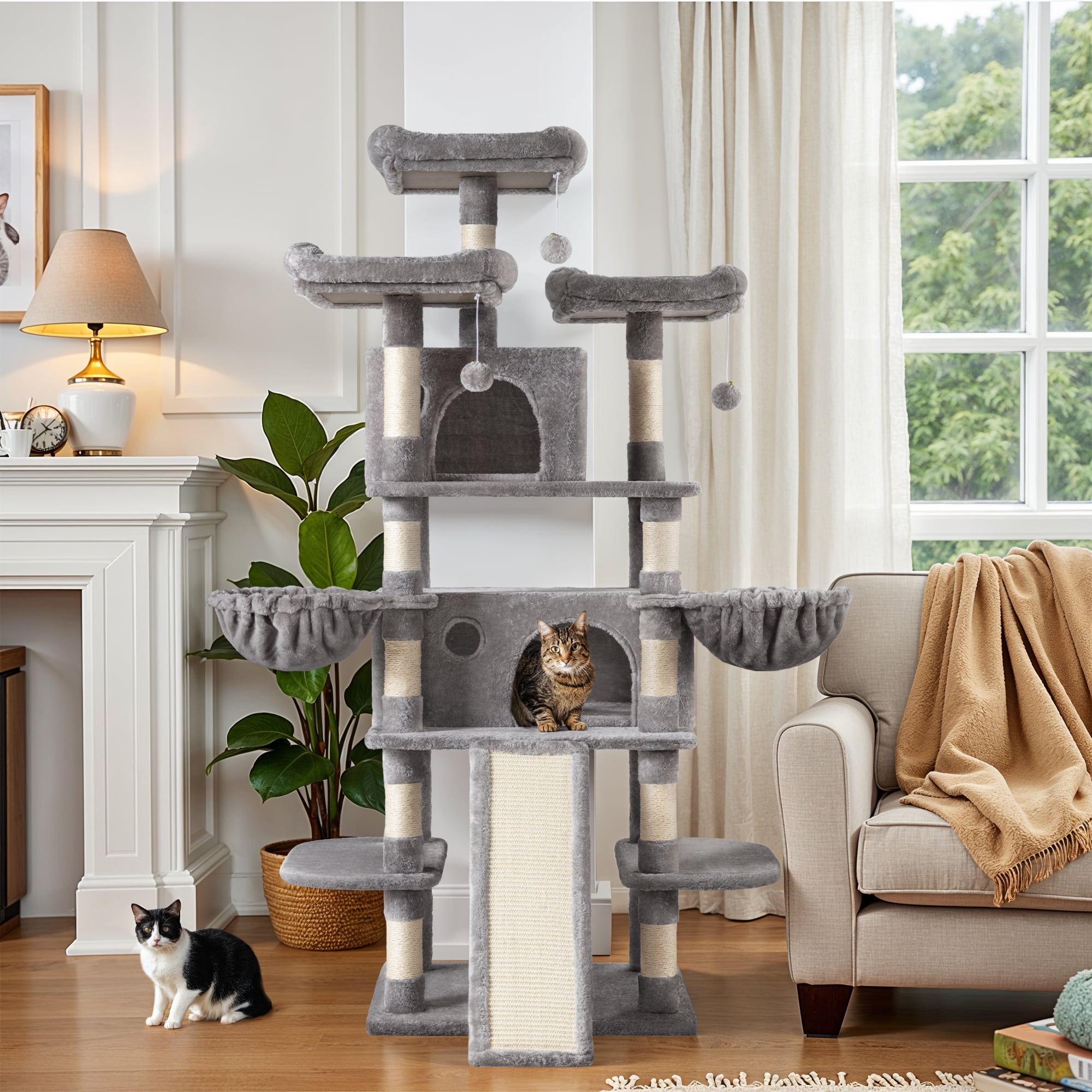 Einfach 68" X-Large Cat Tree and Tower with Condo Houses, Scratching Board & Posts for Indoor Cat, Gray