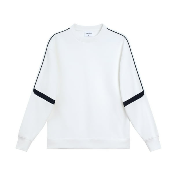 Heavyweight cotton patchwork sleeve crew neck sweatshirt for men and women, casual pullover sweatshirt for spring and autumn.