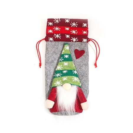 

Christmas Gnome Wine Bottle Cover Swedish Tomte Gnomes Wine Bottle Bags for Xmas Holiday New Year Dinner Table Decor