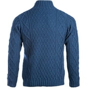 Aran Button Collar Irish Sweater 100% Merino Wool Men`s Cable Knitted Traditional Pullover Made in Ireland