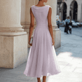 thumbnail image 4 of Draped Neck Midi Dress for Women Sleeveless Cinched Waist Pleated Dresses Summer Wedding Guest Party Cocktail Dresses, S, 4 of 4