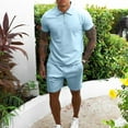 thumbnail image 2 of Men LYXSSBYX Mens 2 Piece Outfit Set Men Casual Solid Turndown Zip Pullover Sports Short Sleeve Suit, 2 of 5