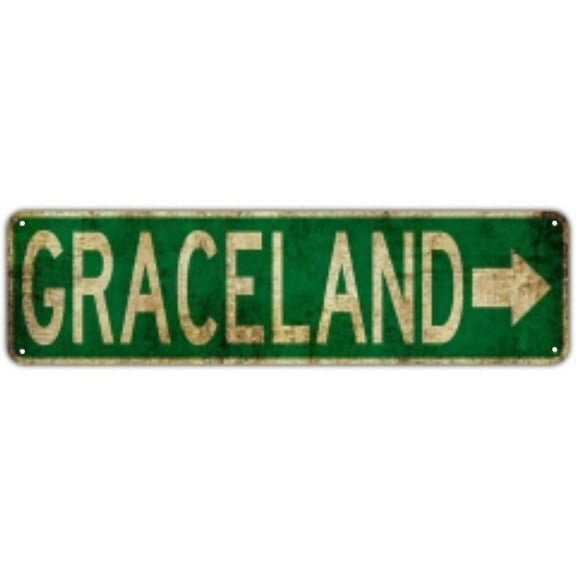 Graceland With Right Arrow Street Signs Vintage Sign Retro Wall Decor Novelty Man Cave 4x16 Inches