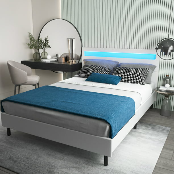 Lxing Queen Size Bed Frame Bedroom, Light Blue Double Bed Frame