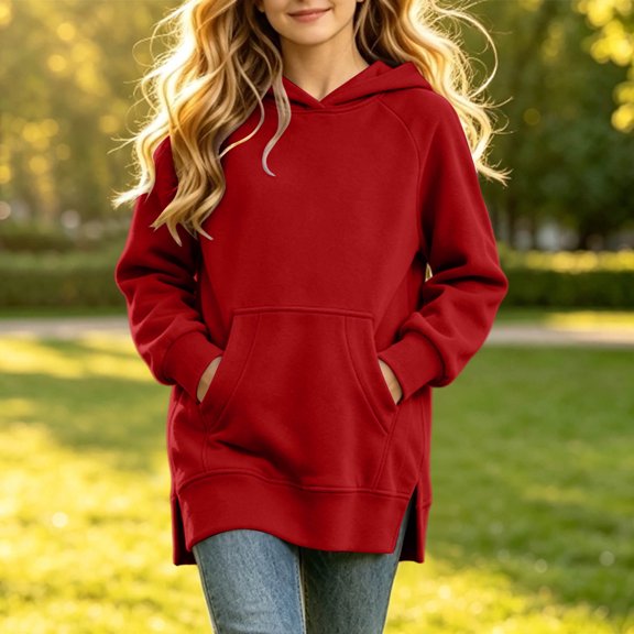 Tween Girls Long Tunic Hoodies Long Sleeve Pullover Sweatshirts with Kangaroo Pockets Side Slit Relaxed Fit Casual Fall Outfits Activewear Trendy Fashion Tops, Size 7-8