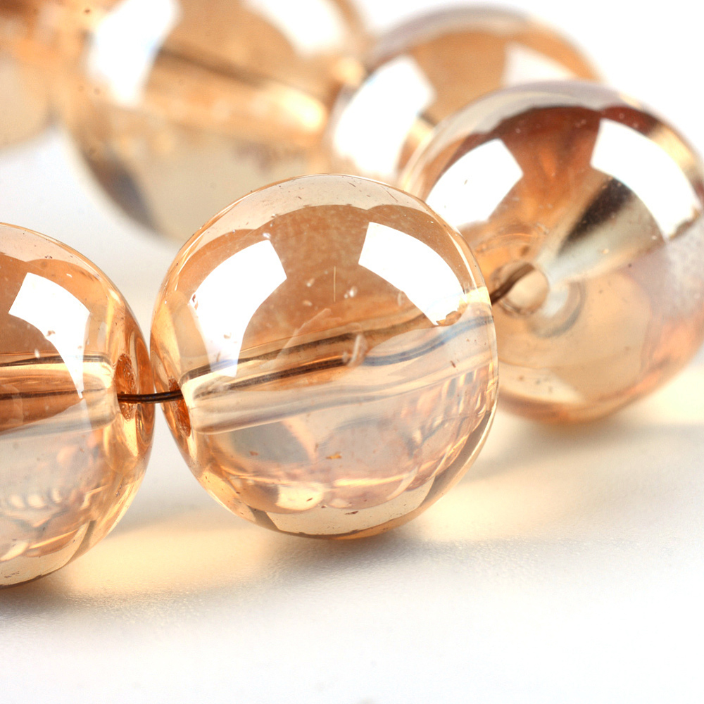 Electroplate Glass Beads Strands Rainbow Plated Round Sandy Brown 9.5x10.5mm Hole: 1.5mm about 75-78pcs/strand 29.53~30.4''(75~76cm)