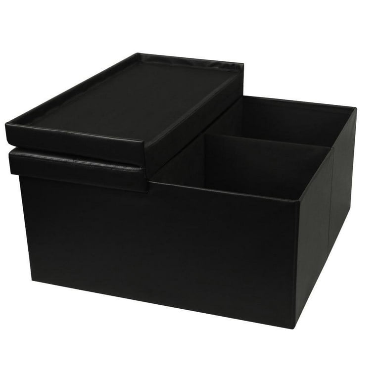 Mellow 30 Smart Lift Top Faux Leather, Black Leather Storage Box With Lid