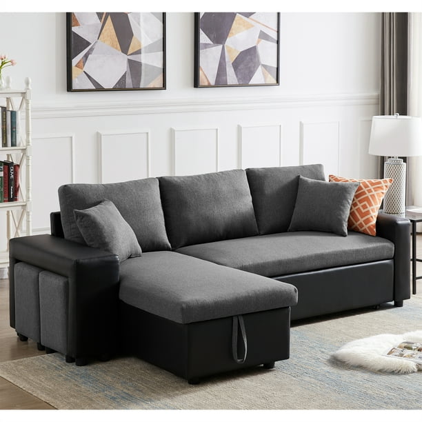 92 5 Modern Linen Sectional Sofa With, Sofa With Chaise And Pull Out Bed
