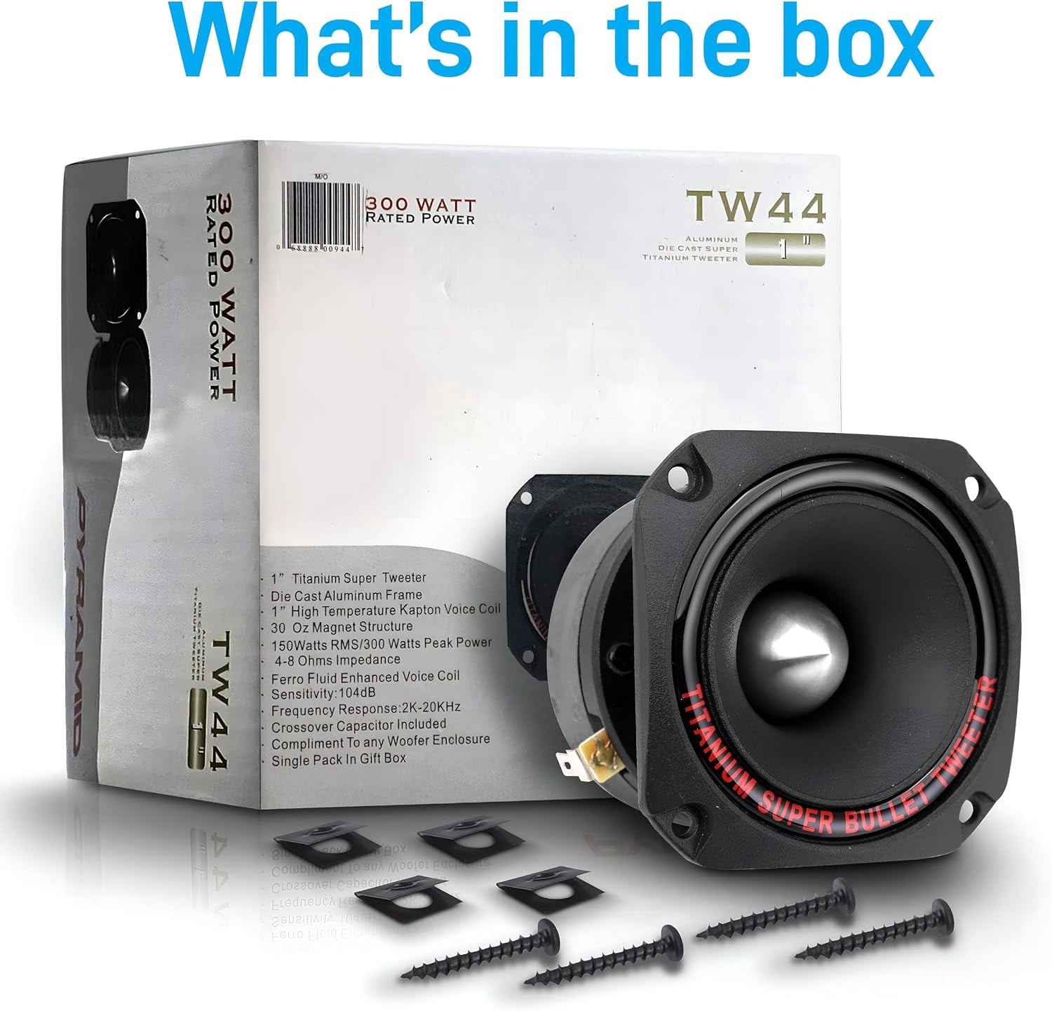 Pyramid TW44 1-Inch Titanium Tweeter, 300W Peak Power, 4-8 Ohms