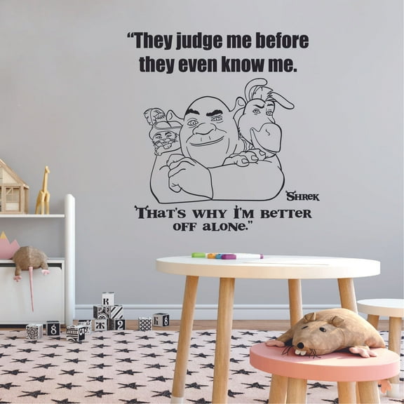 They Judge Me Even Before They Know Me Im Better Off Alone Shrek Quote Vinyl Wall Art Wall Decal Wall Sticker Decoration Home Room Kids Childrens Room Boys Girls Nursery Kindergarten Size (40x40 inch)