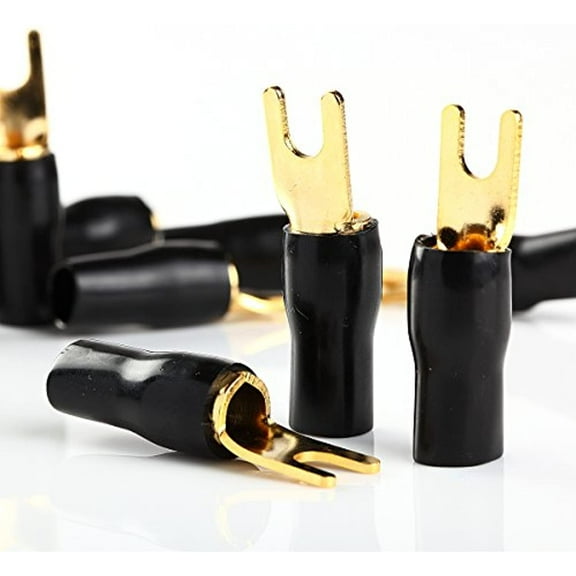 10pcs New 4 Gauge Black Gold Crimp Spade Terminal Connectors