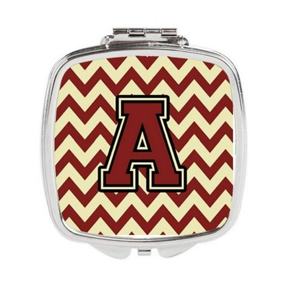 Carolines Treasures  Letter A Chevron Maroon & Gold Compact Mirror - Maroon & Gold - 3in. H x 0.3in. W x 2.75in. L