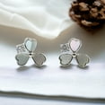 thumbnail image 2 of 925 Sterling Silver Three Leaf clover Earring Mother of Pearl earrings CZ Solitaire Stud Earrings for Women Minimalist Handmade Gift, 2 of 7