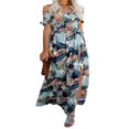 thumbnail image 2 of Femmes Boho Beach Dress Off Shoulder Wrap Dress Manches Courtes Imprimé Floral Ample Coupe Longue Robe Fendue, 2 of 6