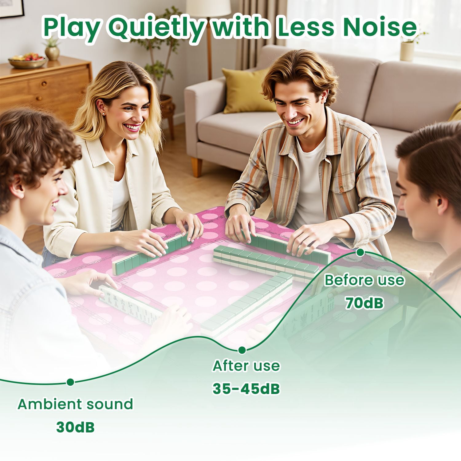 Mahjong Mat 31.5" x 31.5" Pink Polka Dot Vibrant Pink Non-Slip Noise Reduction American Mahjong Tiles Table Cover for Dominoes Poker Card Board Games Gift