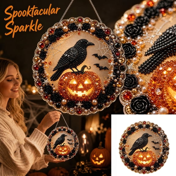 DIY Halloween Pearl Art Diamond Painting Suncatcher (Bird) | Halloween Pearl Beads Art Craft for Adults & Beginners,Acrylic Gemstone Hanging Ornament Board,Festive Home Decor