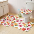 thumbnail image 4 of Spring Pink Orange Red Floral Bathroom Rugs Set Watercolor Flower Vintage Non Slip Absorbent Soft Bath Mats 3 Piece Set with Bathroom Rug, U-Shaped Floor Mat, Toilet Seat Cover Large Size, 4 of 9