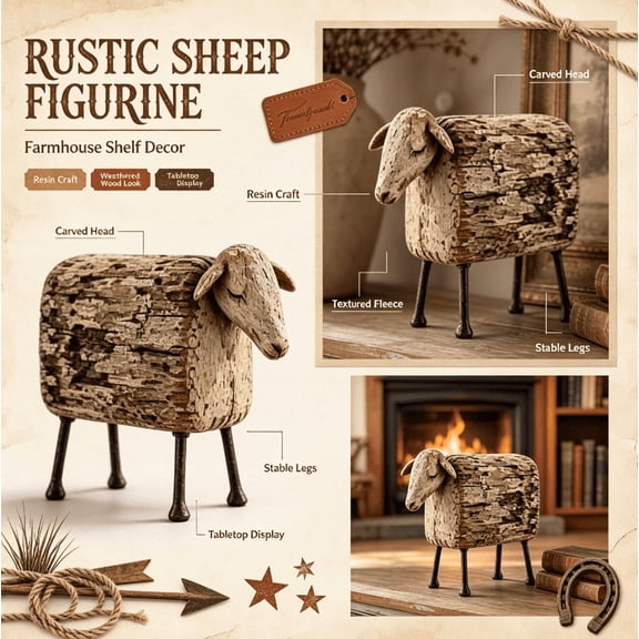 Vintage Longhorn Sheep Sculpture, Western-Style Decorative Sheep Statue,LodgeโStyle Home Ornament, Excellent Accent For Entryway And Living Room Spaces