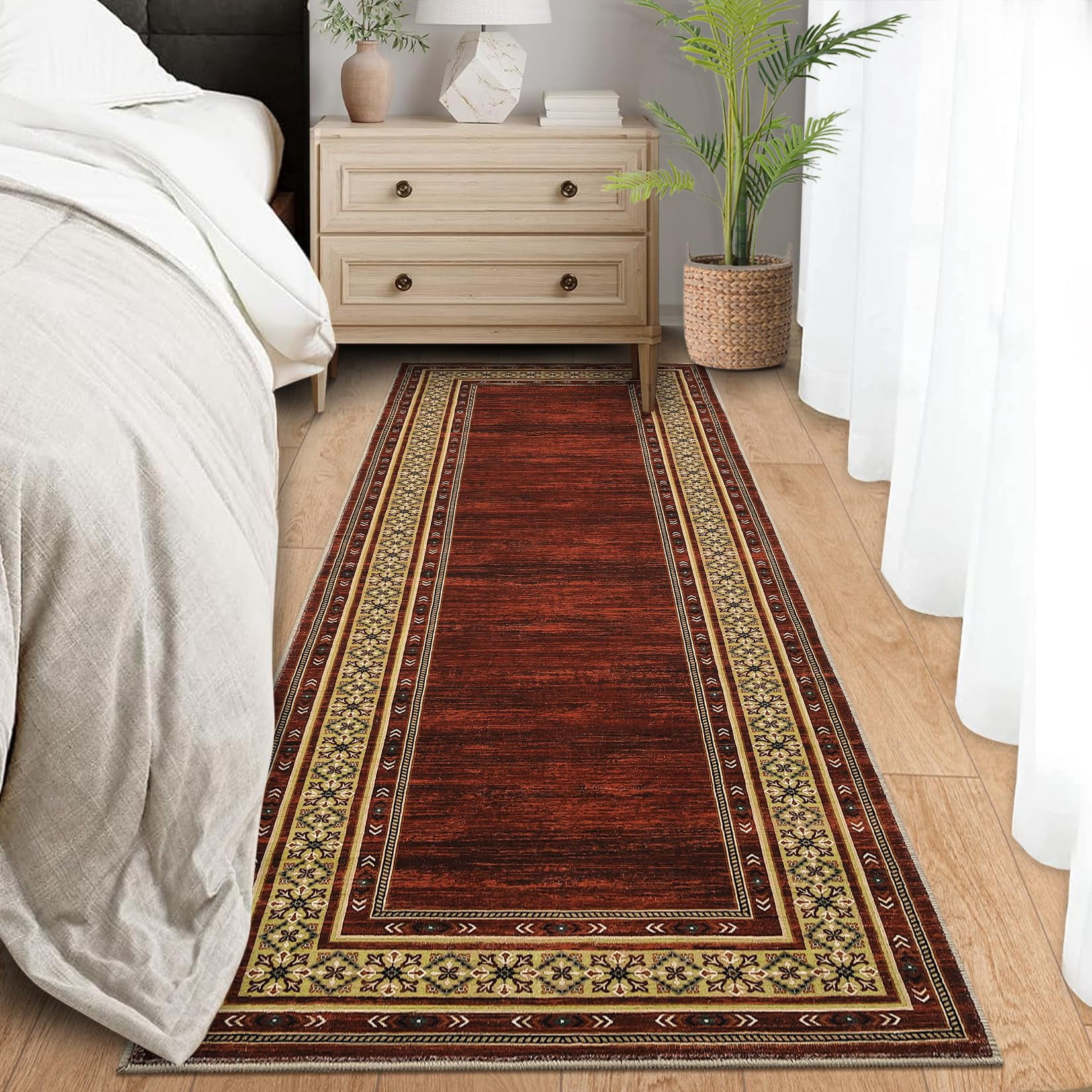 Washable 2x6 Hallway Runner Rugs, Soft Non Slip Kitchen Rug Carpet, Indoor Modern Geometric Rugs, Low Pile Throw Runner for Laundry Entryway Bathroom, Red