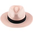 thumbnail image 1 of Sombreros de paja de Panamá para mujer Sombrero de sol de playa de verano Gorra Fedora de ala ancha UPF50+ (Rosa) brillar Electrónica, 1 of 4