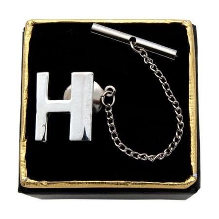 Men's Initial Block Letter "H" Silver Tone Tie Tack with Gift Box