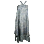 Mogul Vintage Silk Sari Wrap Skirt Purple Printed 2 Layer Reversible Beachwear Sarong