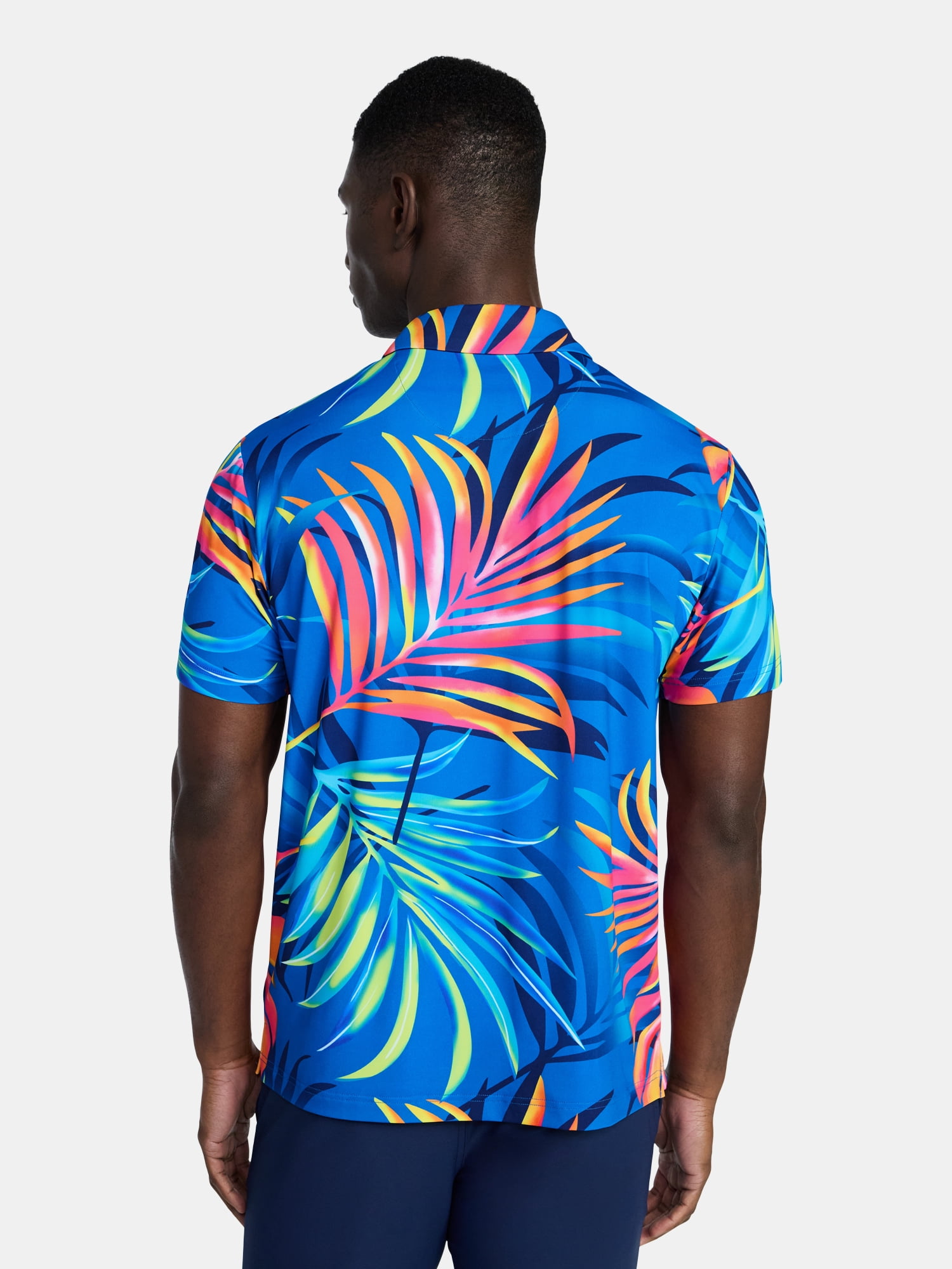 Birdie Bound Men's and Big and Tall Men's Palm Print Polo Shirt, Sizes XS-4XLT