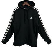 Adidas Sport Multi Mens 3-Stripe Fleece Pullover Hoodie Size L Black White