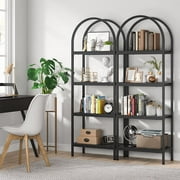 Finmind 70.8 Industrial 4-Tier Bookshelf: Wood and Metal Display Rack (Black, 2PCS)