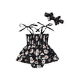 thumbnail image 1 of Seyurigaoka 2 Pcs Newborn Girl Dress Romper Outfits, Sleeveless Daisy Printed Pleated Tie-Up Sling Bodysuit + Cute Headband Set, 1 of 8