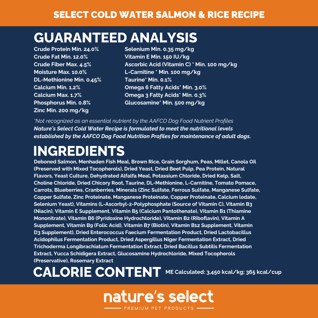 Nature's Select Cold Water Salmon & Rice Recipe, Dry Dog Food for Adults (28 lbs)