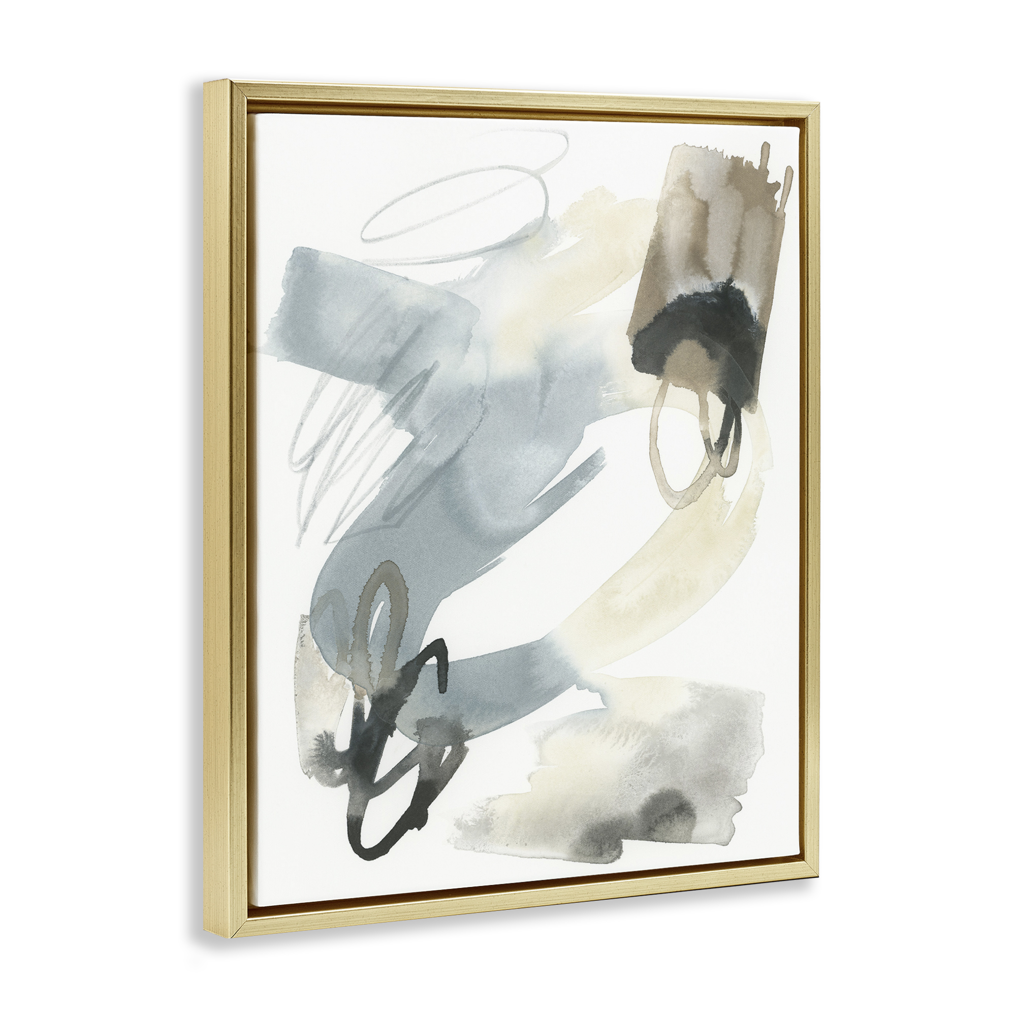 Stupell Industries Watercolor Paint Strokes Abstract Painting Gold Floater Framed Canvas Art Print Wall Art, 17 x 21