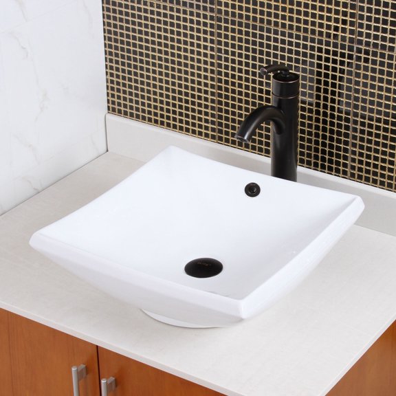 Elite Square Ceramic Bathroom Sink with Overflow Drain - 4215+P08006ORB