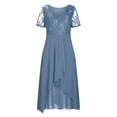 thumbnail image 4 of Telankuip Elegant Lace Mother of the Bride Dresses for Wedding V-Neck Short Sleeves Tea Length Chiffon Formal Evening Dress for Women Irregular Hem Flowy Midi Dresses Sky Blue M, 4 of 6