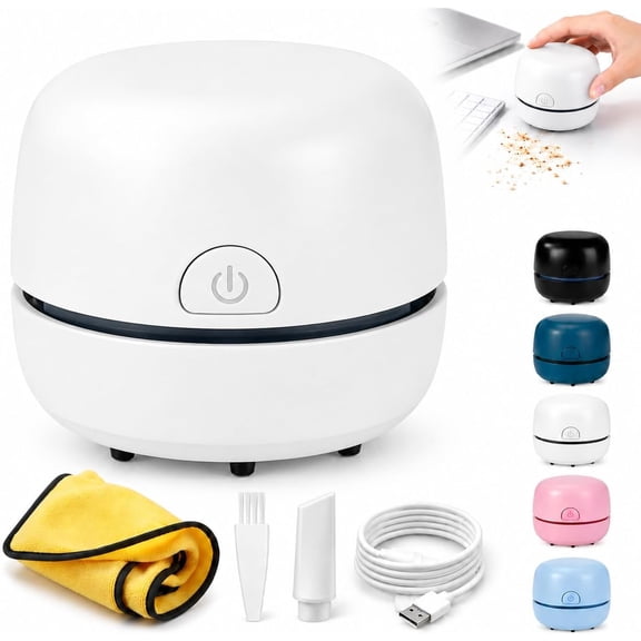 Portable Mini Desk Vacuum Cleaner, Compact 65mm ABS, USB Charging Desktop Vacuum for Office Home Car Workspace, Small Keyboard Cleaner for Dust Crumbs Pet Hair, Quiet Under 50dB (White)