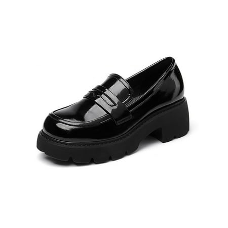

Wazshop Women Loafer Non-Slip Casual Shoe Slip On Platform Loafers Lightweight Comfort Flats Womens Boat Shoes British Round Toe Black 8.5
