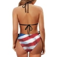 thumbnail image 6 of Chririnla Women's Watercolor American Flag Halter Bikini Set - Sexy Two-Piece Triangle Swimsuit with Tie Side - Perfect for 4th of July Beach & Pool Vacation, 6 of 9
