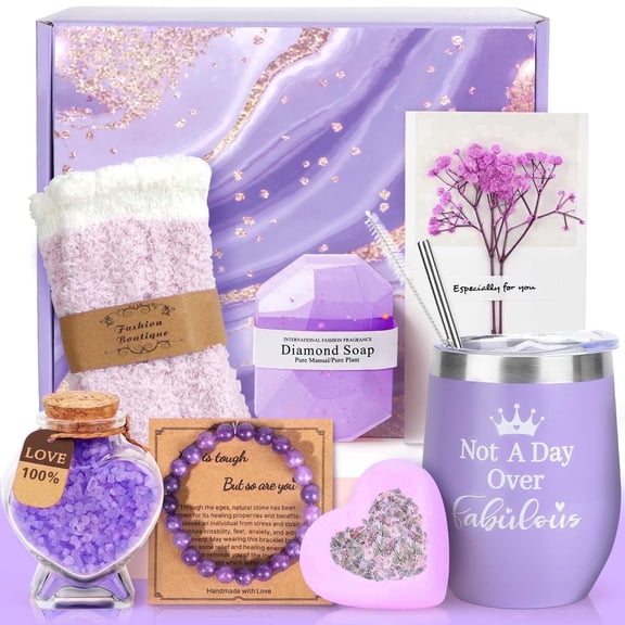Ayieyill Mothers Day Gift Baskets for Women under 20, 10 Pack Spa Bath Gift Sets, Bath and Body Baskets Set Holiday Gifts for Mom, Purple