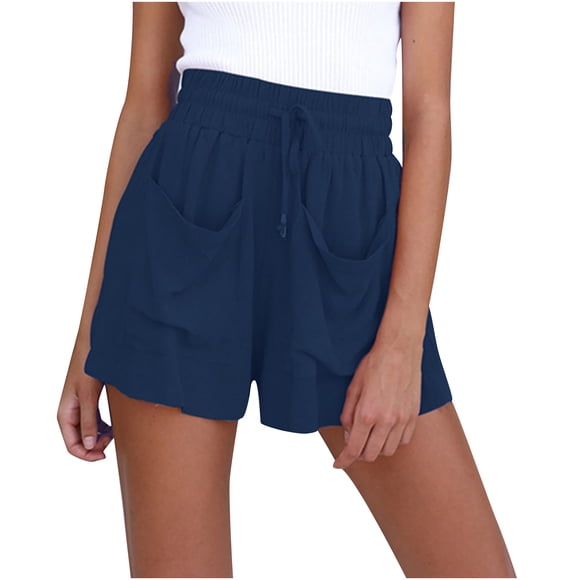 Workout Pants Women Womens Drawstring Cotton And Linen Elastic Waist Pocket Solid Shorts Pants Running Shorts for Women ,Blue,XXL