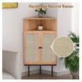 thumbnail image 3 of 39" Tall Corner Storage Cabinet with Rattan Doors, 4-Tier Farmhouse Floor Cabinet with Adjustable Shelves & Metal Legs, Space-Saving Organizer for Bathroom & Living Room/Light Oak, 3 of 7