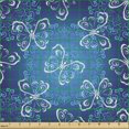 thumbnail image 2 of Ambesonne Butterfly Fabric by the Yard Upholstery, Abstract Floral Blossoms, 3 Yards, Dark Sky Blue Sea Blue, 2 of 5
