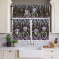 thumbnail image 4 of 3 Piece Purple Floral Kitchen Curtain Valance and Tiers Set Spring Flowers Bicycle Butterfly Brown Wood Grain Rod Pocket Tier Curtain 36 Inch Small Window Drapes for Living Room Bedroom Cafe Decor, 4 of 9