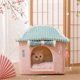 thumbnail image 5 of Cama para casa de gatos, cojín extraíble suave y cálido, cama cueva para mascotas con forma cuadrada para perros, conejos, cortina verde lima, 5 of 7