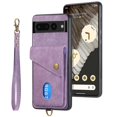 thumbnail image 1 of SaniMore Case for Google Pixel 7 Pro 6.7" 2022, [Flip Card Slot Design Kickstand] Removeable Wrist Strap Magnetic Car Mount Wear-resistant PU Leather Skin Shockproof Anti-drop Shell, Purple, 1 of 9