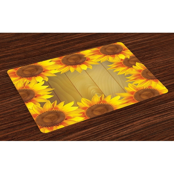 Sunflower Placemats Set of 4 Sunflower Arranged in A Circle on A Wooden