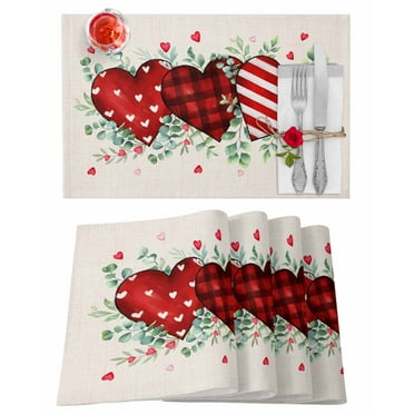 Eucalyptus Hearts Valentine's Day Placemats Set of 4, 13x19 Inch Wedding Holiday Table Mats for Party Kitchen Dining Decoration