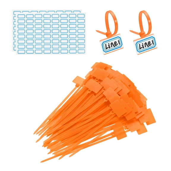 4inch Zip Ties, 100pcs Cable Ties Tags Nylon Wire Marking Label Self Locking Plastic Straps Write on with Label Tags Paper for Organization Cord Network Ethernet Marking, Orange