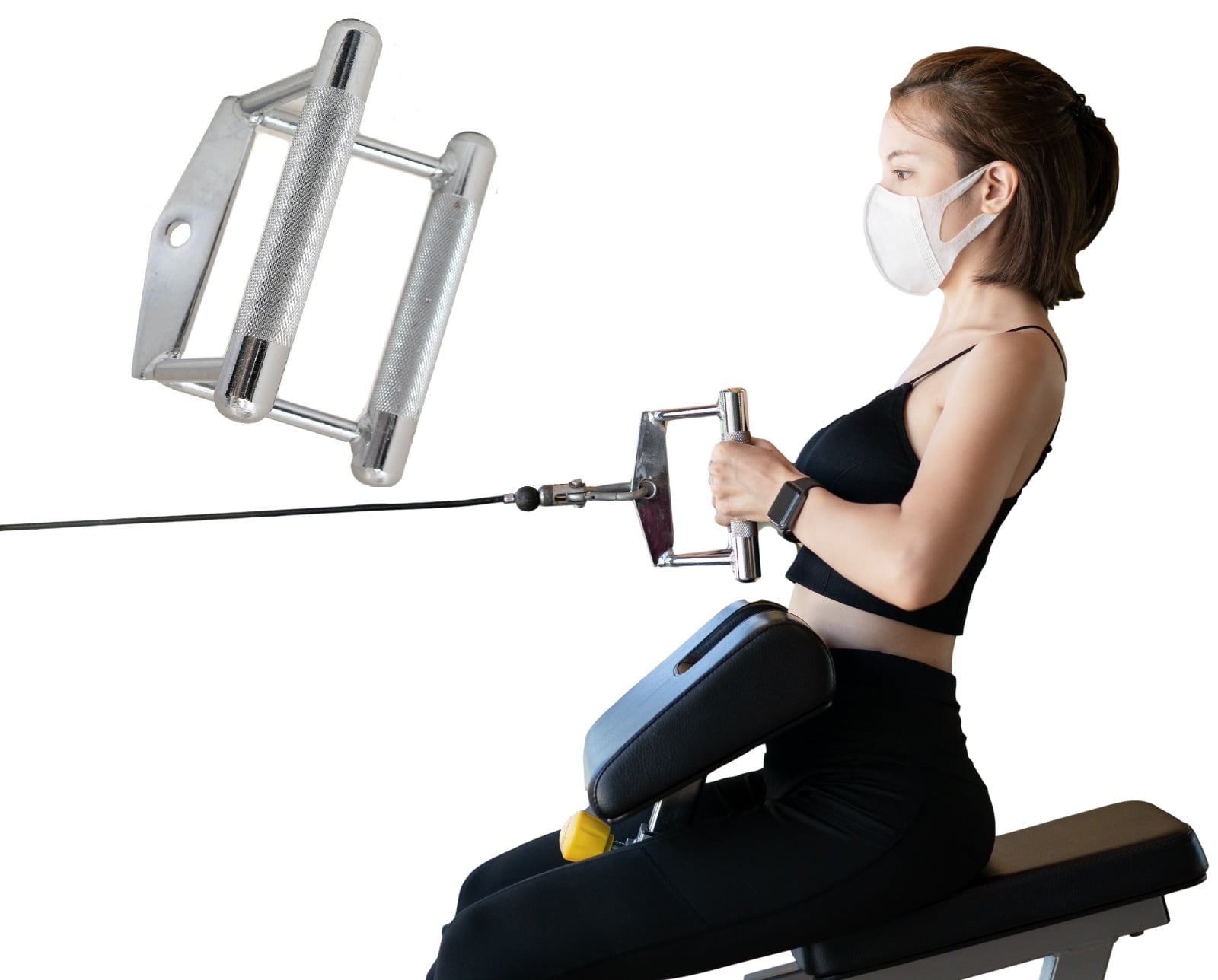 Double D Handle V Shaped Bar Chrome Straight Bar Lat Pulldown Attachments SET 
